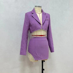 V Neck Diamente Embellished Bodycon Set