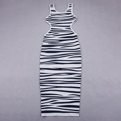 Strappy Sleeveless Zebra Stripes Midi Bandage Dress