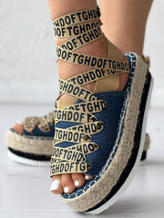 Letter Strappy Platform Sandals