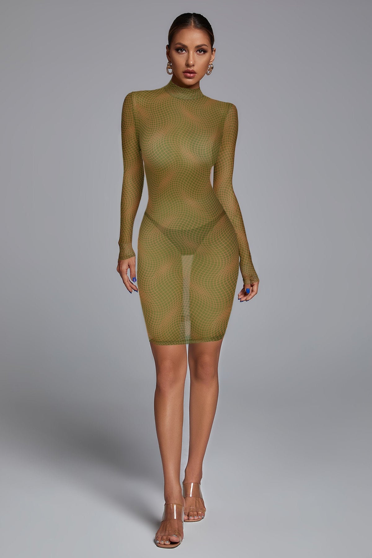 High Neck Long Sleeve Distinctive Mini Dress FP210313