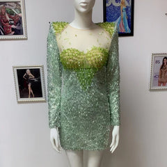 Round Neck Diamente Embellished Mini Bodycon Dress