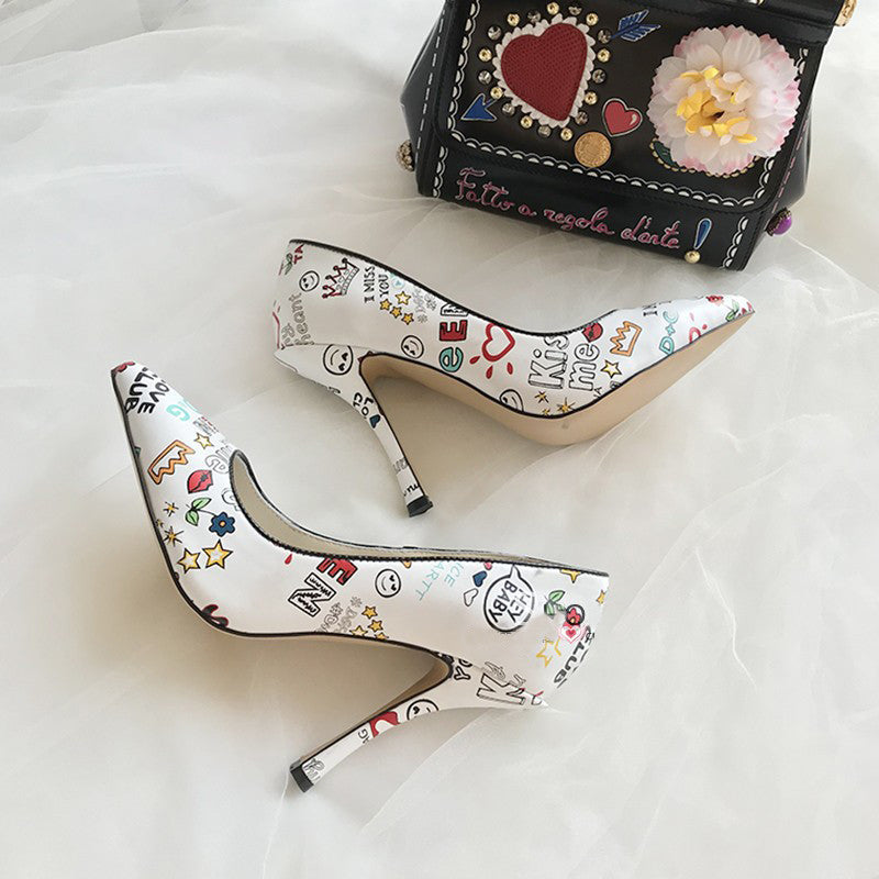 Berna Emoji Print Heels