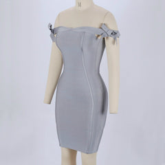 Off Shoulder Sleeveless Mini Bandage Dress HJ387