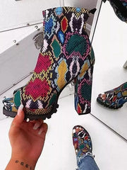 Peep Toe Side Zipper Chunky Heel Boots