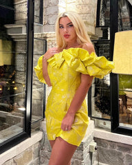 Off Shoulder Pleated Mini Bodycon Dress