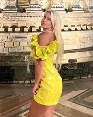 Off Shoulder Pleated Mini Bodycon Dress