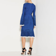 V Neck Long Sleeve Lace Over Knee Bandage Dress H1611