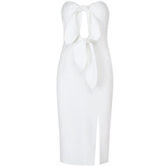 Strapless Sleeveless Lace Up Over Knee Bodycon Dress