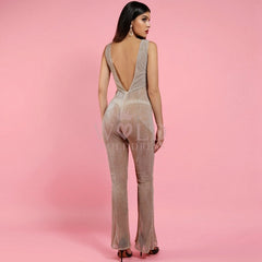 V Neck Sleeveless Mesh Bodycon Jumpsuit