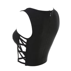 Round Neck Sleeveless Side Lace Up Bandage Top