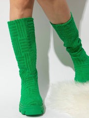 Towel Round Toe Flat Boots