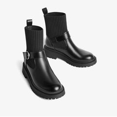 Buckle Design Knitted Tube Chelsea Boots