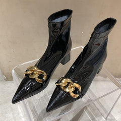 Chains Decorated Pointed Toe Boots