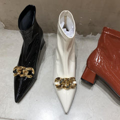 Chains Decorated Pointed Toe Boots