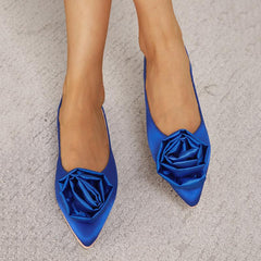 Floral Decorated Pointed Toe Satin Flats