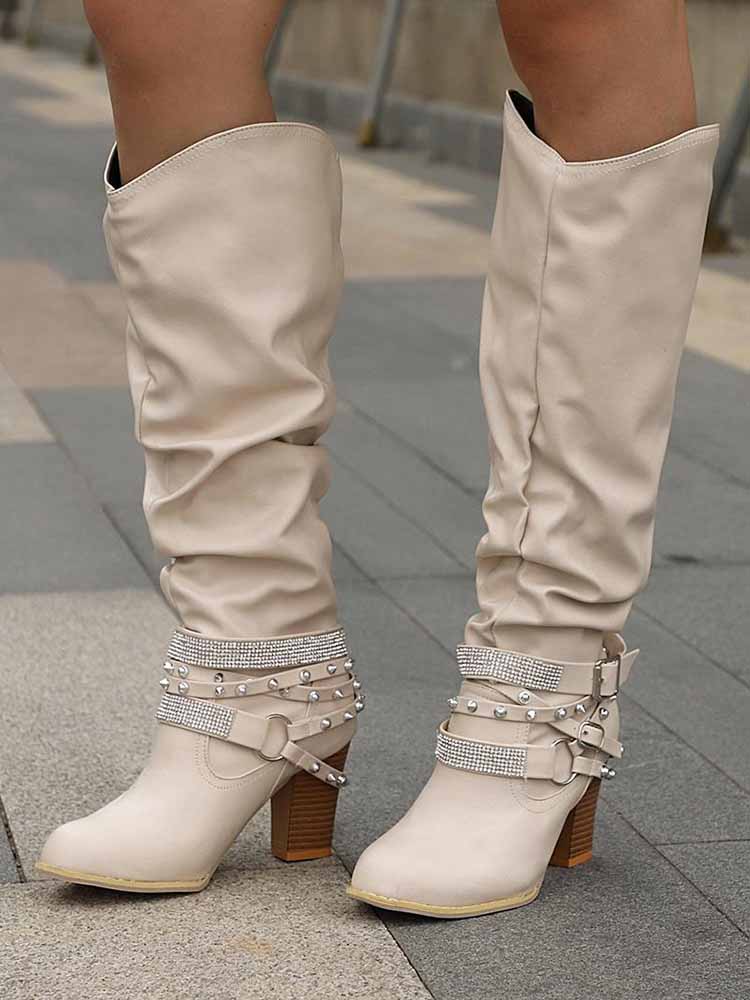 Rhinestone Buckle Boots