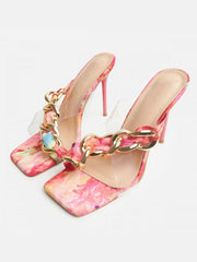 Asymmetrical Chain Heeled Sandals