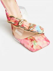 Asymmetrical Chain Heeled Sandals