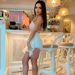 Sleeveless Sequins&Feather Mini Bandage Dress