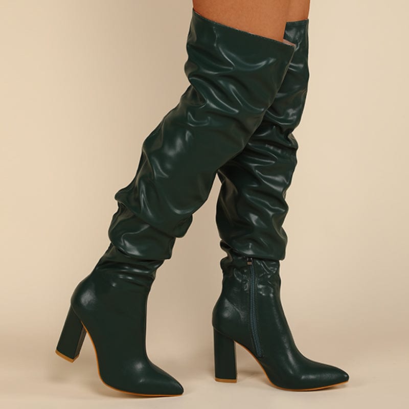 Chunky Heeled Side Zip Slouchy Boots