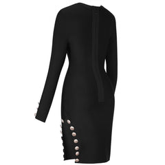 Round Neck Long Sleeve Slit Over Knee Bandage Dress PZ19247