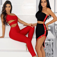 Strapless Sleeveless Slit Midi Bandage Set