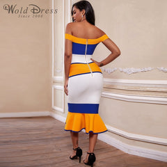 Off Shoulder Short Sleeve Fishtail Over Knee Bandage Dress