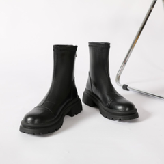 Chunky Heel Back Zipper Short Boots