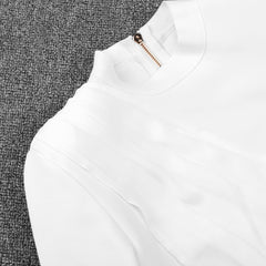 Round Neck Draped Frill Midi Bandage Dress