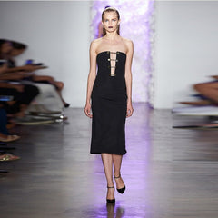 Strapless Sleeveless Hollow Out Over Knee Bodycon Dress SP022