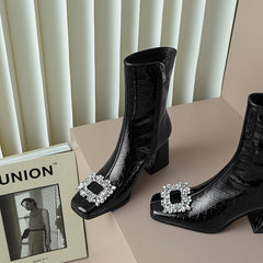 Fia Black Square Toe Ankle Boots