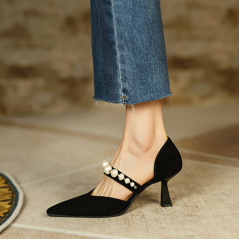 Faiza Dorsay Heels with Pearls Black