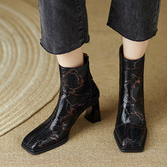 Hafsa Snakeskin Square Toe Ankle Boots