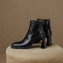 Hafsa Snakeskin Square Toe Ankle Boots