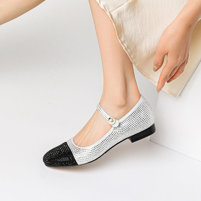 Elliana Cap Toe Rhinestone Studded Mary Janes Flats
