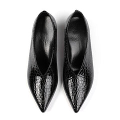 Dua V Cut Snake Print Chunky Heel Pumps