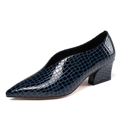 Dua V Cut Snake Print Chunky Heel Pumps