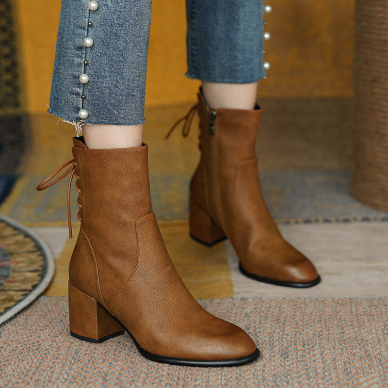 Coral Handmade Genuine Leather Heeled Ankle Boots