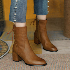 Coral Handmade Genuine Leather Heeled Ankle Boots