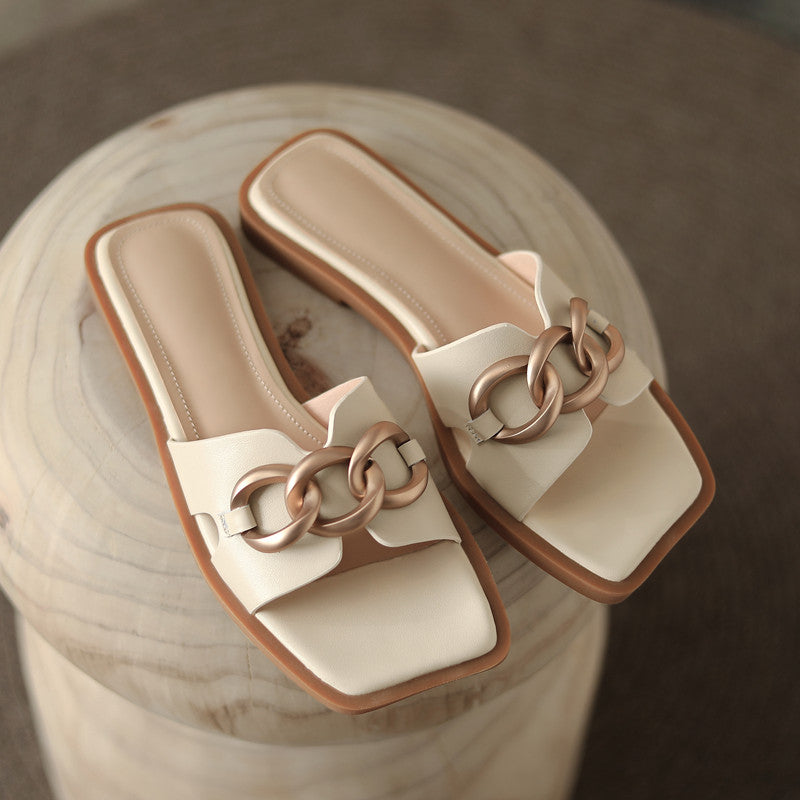 Dariana Open Toe Mules Slippers with Chain