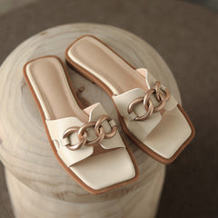 Dariana Open Toe Mules Slippers with Chain