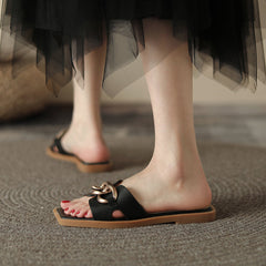 Dariana Open Toe Mules Slippers with Chain