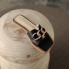 Dariana Open Toe Mules Slippers with Chain