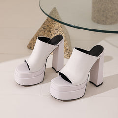 Cora Platform Peep Toe High Black Heel Mules