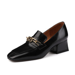 Carlee Genuine Leather Heeled Loafers with Chain