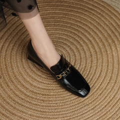 Carlee Genuine Leather Heeled Loafers with Chain