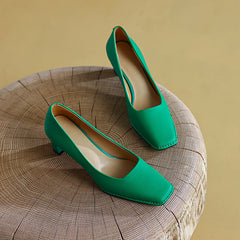 Darlene Square Toe Low Heel Slip on Pumps