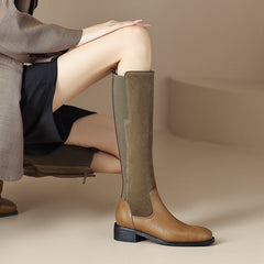 Hafsa Khaki Patchwork Suede Boots