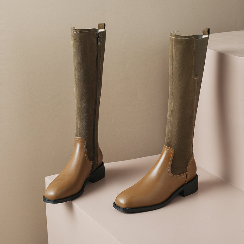 Hafsa Khaki Patchwork Suede Boots