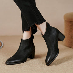Faryn Black Leather Ankle Booties
